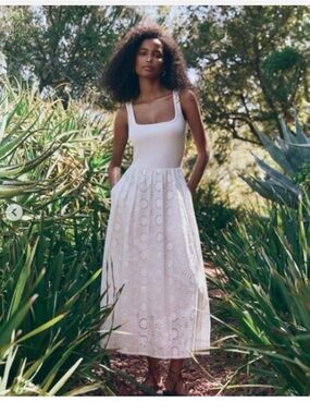 PAIGE White Eyelet Midi Dress